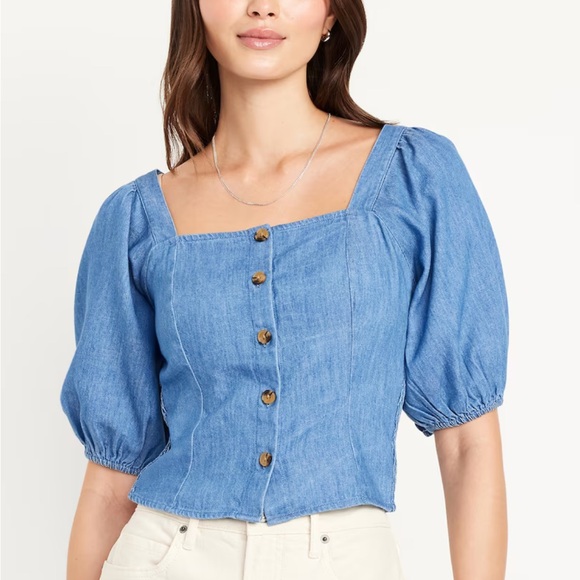 NWT Floral Puff Sleeve Top - White and Blue - Picture 6 of 6